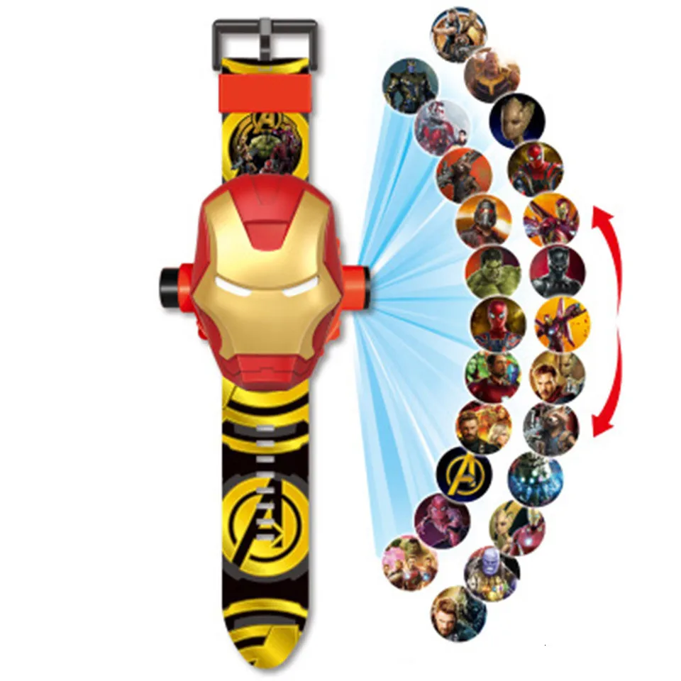Iron Man Модные детские часы с 3D проекцией, детские электронные Мультяшные часы для девочек и мальчиков, детские наручные часы, Relogio Masculino - Цвет: Iron Man