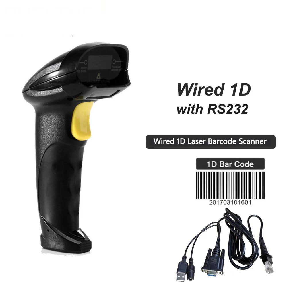 USB 또는 RS232 케이블 레이저 바코드 스캐너, 휴대용 유선 1D 바코드 스캐닝 건, 슈퍼마켓용, 신제품