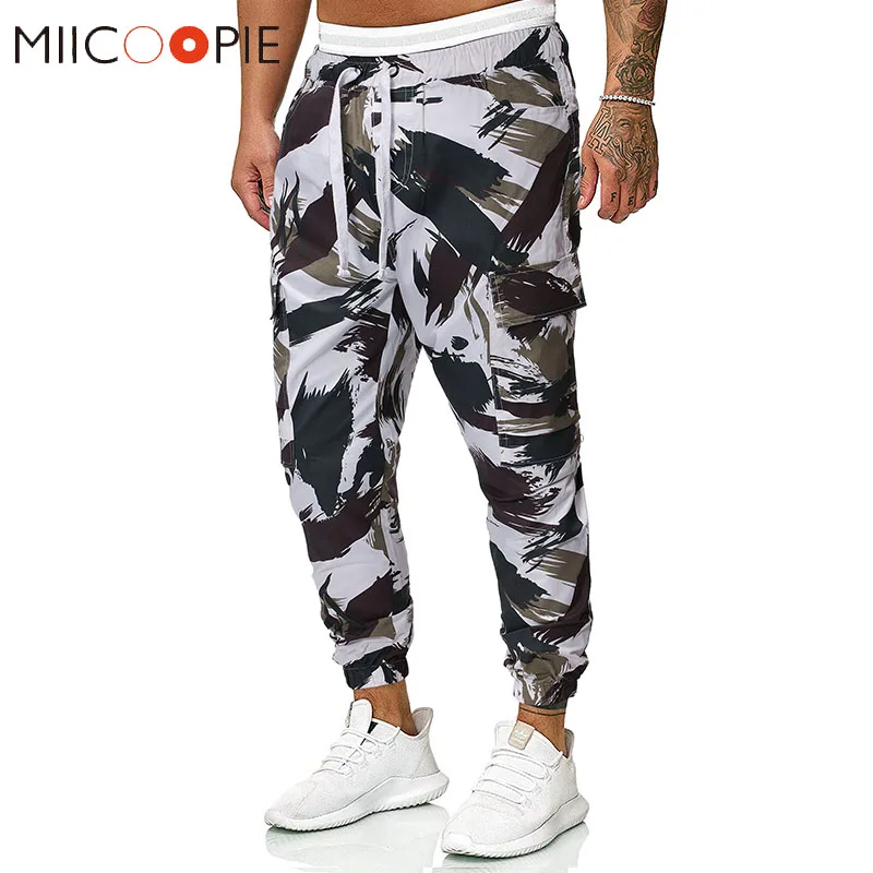 Fashion Brand Graffiti Cargo Pants Men Casual Military Multi Pocket Drawstring Pantalones Hombre Cotton Breathable Sweatpants