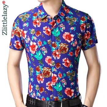 

2020 short sleeve men social shirt summer streetwear casual hawaiian floral shirts dress mens slim regular clothes fashions 4667