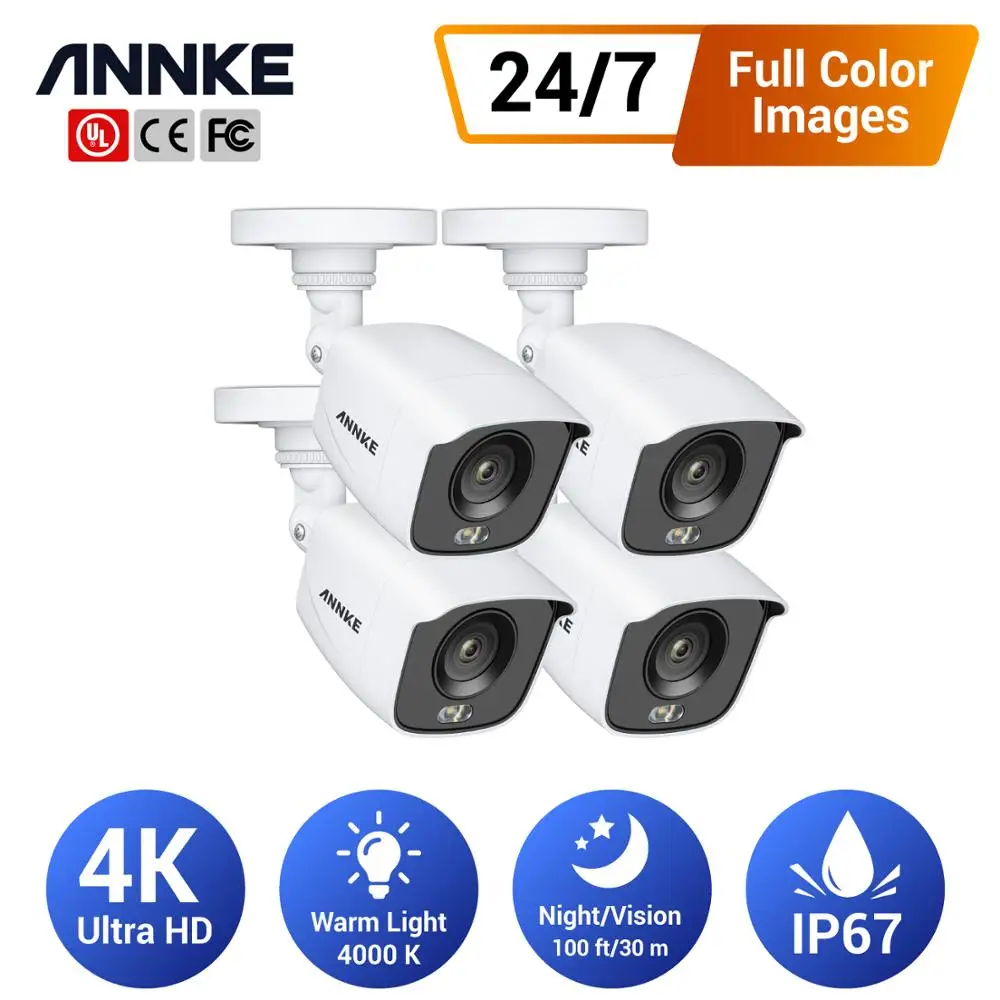 

ANNKE Ultra HD 4K TVI Cameras 8MP Bullet Outdoor Waterproof CCTV Security Surveillance Cameras System With Full Color Warm Light