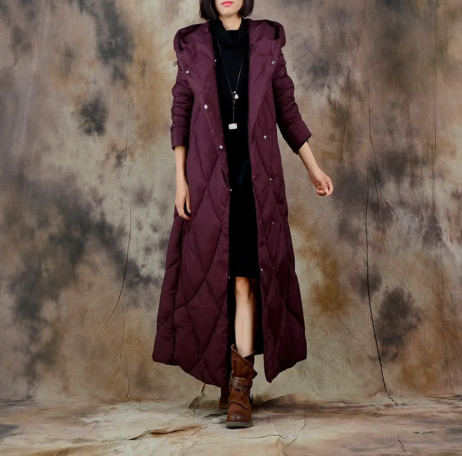 Женская пуховая куртка в винтажном стиле, с капюшоном, новинка, зимняя, на пуговицах, с длинным рукавом, модная женская одежда, теплая, X-Long, хлопковый пуховик