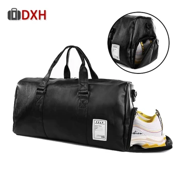 

Men Pu Leather Gym Male Bag Sport Shoe Bag for Women Shoulder Waterproof Leather Duffle Yoga Bags Weekend Travel Handbags 2019