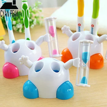

Creative Toothbrush Rack Holder with Sand Timer 3 Minutes Countdown Timer Bathroom Accessories Tooth Brush Holder Rack for Child