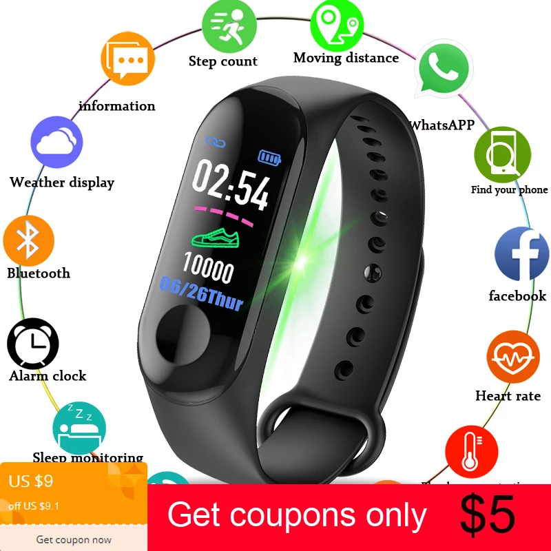 

M3 Smart Wristband Watches Sport Fitness Watch Color-screen Waterproof Blood Pressure Monitor Heart Rate Monitoring