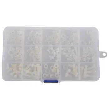 

M2 M2.5 M3 M4 M5 (Total 270pcs) Nylon Screw / Nut / Washer Assortment Kit Come with Plastic Box,white