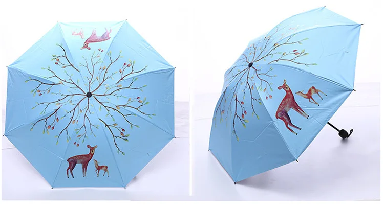 Korean-style Forest Deer Parasol UV-Protection Vinyl Parasol Women's Sun-resistant Three Fold Folding Umbrella Wholesale