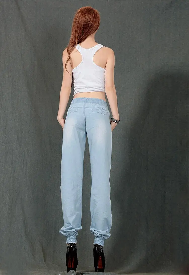 Summer New Thin Funds Breathable Cool Tencel Jeans Wide Leg Pants Big Yards Elastic Waist Pants For Women