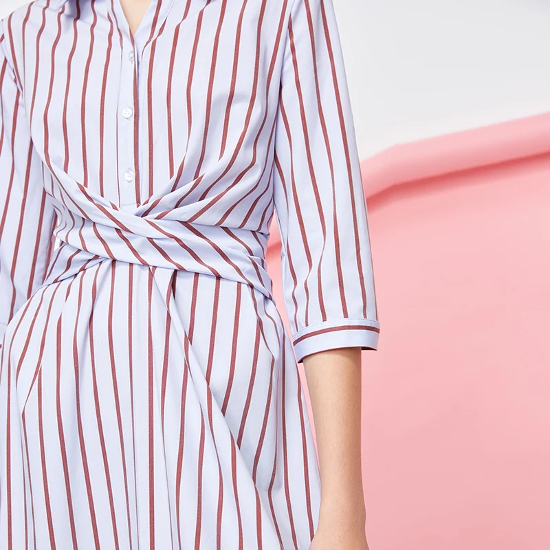Vero Moda Новая женская рубашка воротник 3/4 рукава Талия слоистый дизайн платье в полоску | 3183SZ503