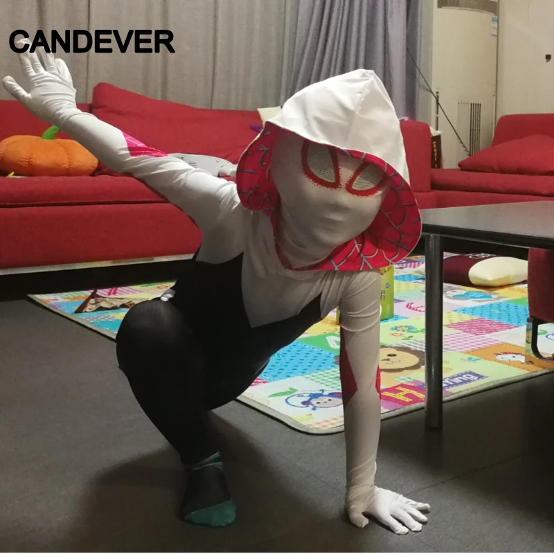 

3D Print Spider Gwen Stacy Zentai Spiderman Costume Halloween Cosplay Suit Anti-Venom Gwen woman kids girls children adult mask