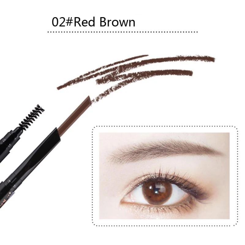 02 Double Ended Super Slim Waterproof Long Lasting Black Brown Eyebrow Pen& Eyebrow Brush Excellent Material Fashion New Safety - Цвет: 02