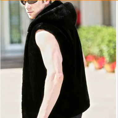 Vetement Elegant Casual High Street Sleeveless Black Men's Faux Fur Vest Coat Autumn Winter Thick Mink Coat Jacket V549