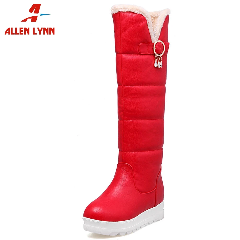 

Basic Knee Boots Women FashioN Hidden Low Wedge Heels Round Toe Platform Shoes Woman Slip On Outdoor Snow Boots