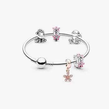 

2020 New Fashion S925 Rabbit Nini, Pink Daisy Flower Clip, Springtime Friends Bangle Set RAU0704 Original Woman Jewelry Gift