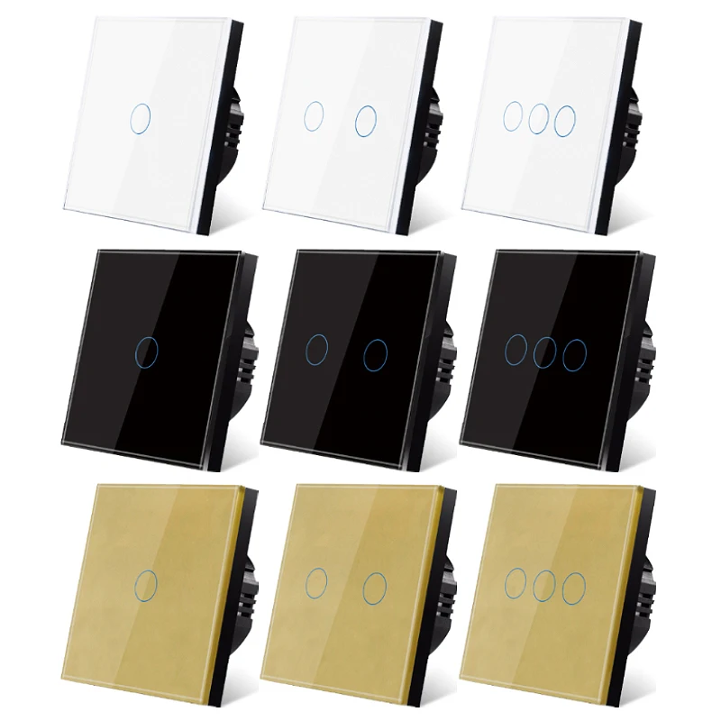 UBARO-Panel de cristal templado estándar para pared, Interruptor táctil para luz Led, 2 interruptores, botón de domótica, 220V