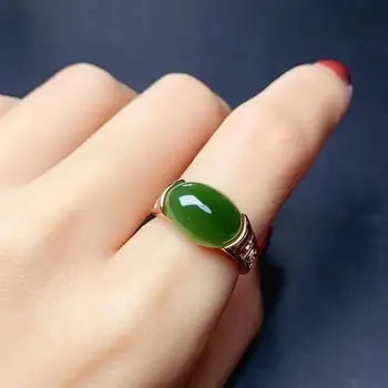 

Natural Real Pure Jade Ring Stone Rings Solid 925 Silver Gemstone Ring