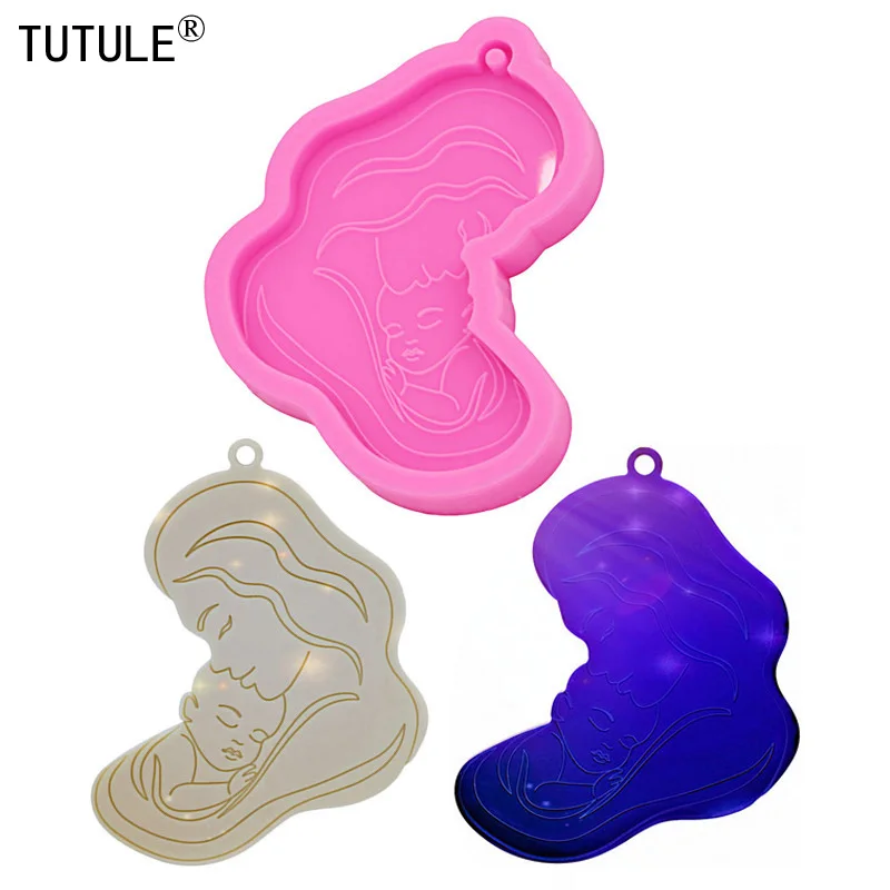 

Mirror Mother and child baby embrace mold,Pregnant baby Keychain Epoxy Pendant Polymer Clay for baking candies Silicone mold