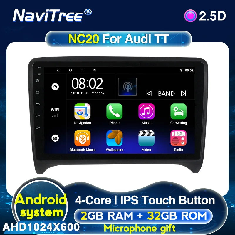 Автомобильный мультимедийный плеер 4 ядра 2 ГБ + 32 Android 10 DIN GPS навигация для Audi TT MK2 8J
