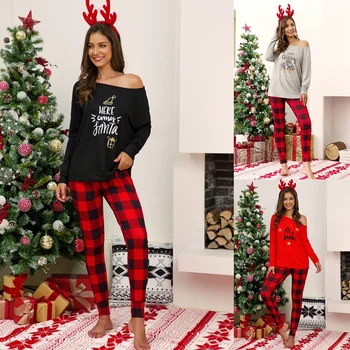 

Christmas Costume Women Pajamas Set Sleepwear Long Pants + Xmas Print T-Shirt Pyjamas Women Clothes