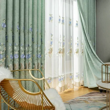 

Embossed European Embroidery Shading Curtains for Living Dining Room Bedroom.