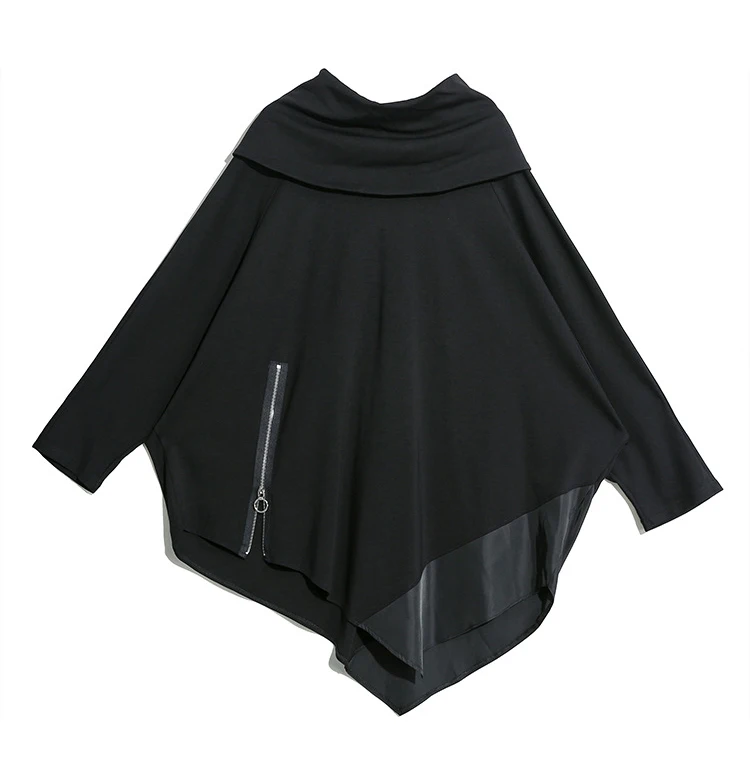 Новинка, японский стиль, женское черное асимметричное худи с рукавом летучая мышь, Женский пуловер размера плюс, толстовка с капюшоном, джемпер J228