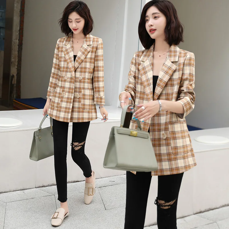 

Small Suit Plaid Coat Women's 2019 Autumn & Winter New Style Retro Korean-style Versitile Fashion Long Sleeve Online Celebrity S