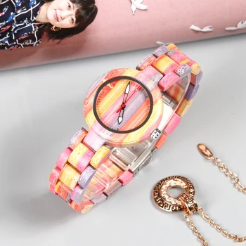 

Fashion Environmental Protection Natural Ecological Carbonized Color Bamboo Wood Watch women female watch relogio feminino 2020