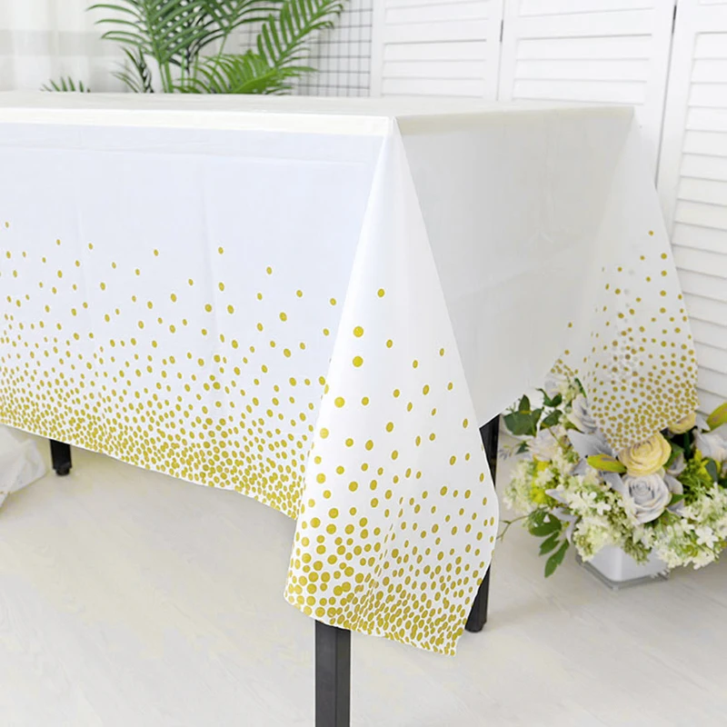 Tablecloth Decoration Supplies Bronzing Black Dots Disposable Table Cover Birthday Wedding Golden Gold Silver Banquet Tablecloth