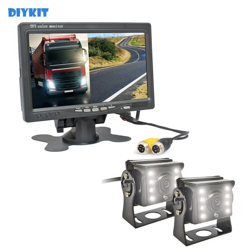 DIYKIT 12В-24 в " 2 сплит ЖК-экран Автомобильный монитор СВЕТОДИОДНЫЙ CCD резервный вид заднего вида Автомобильная камера система для автобуса