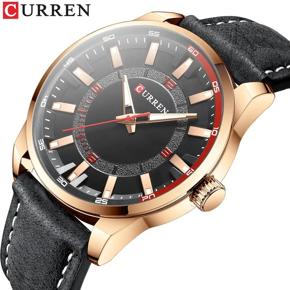 Herren Schwarz Casual Leder Quarz Einfache Kreative Uhr Geeignet für_voghion.com