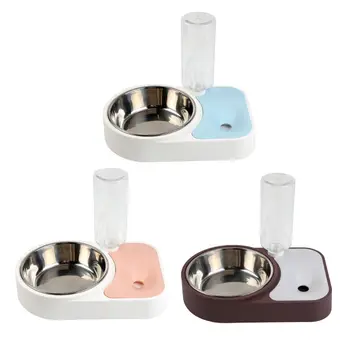 

Pet Water Food Bowl No-Spill Dog Cat Automatic Dispenser Stainless Steel Bowl