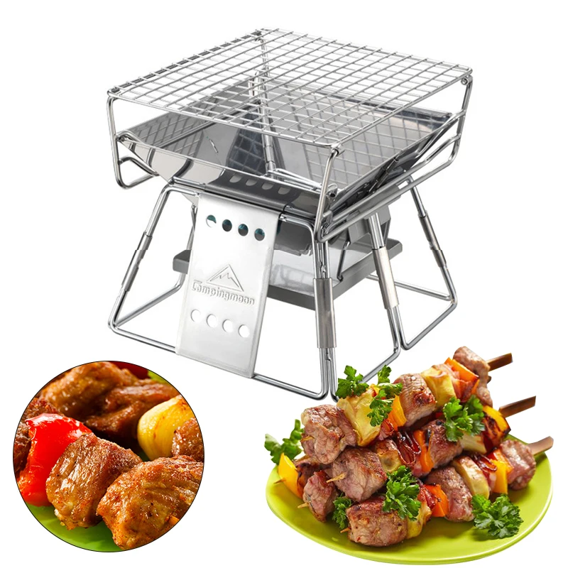 

Portable Stainless Steel BBQ Grill Non-stick Surface Folding Barbecue Grill Outdoor Camping Picnic Tool #