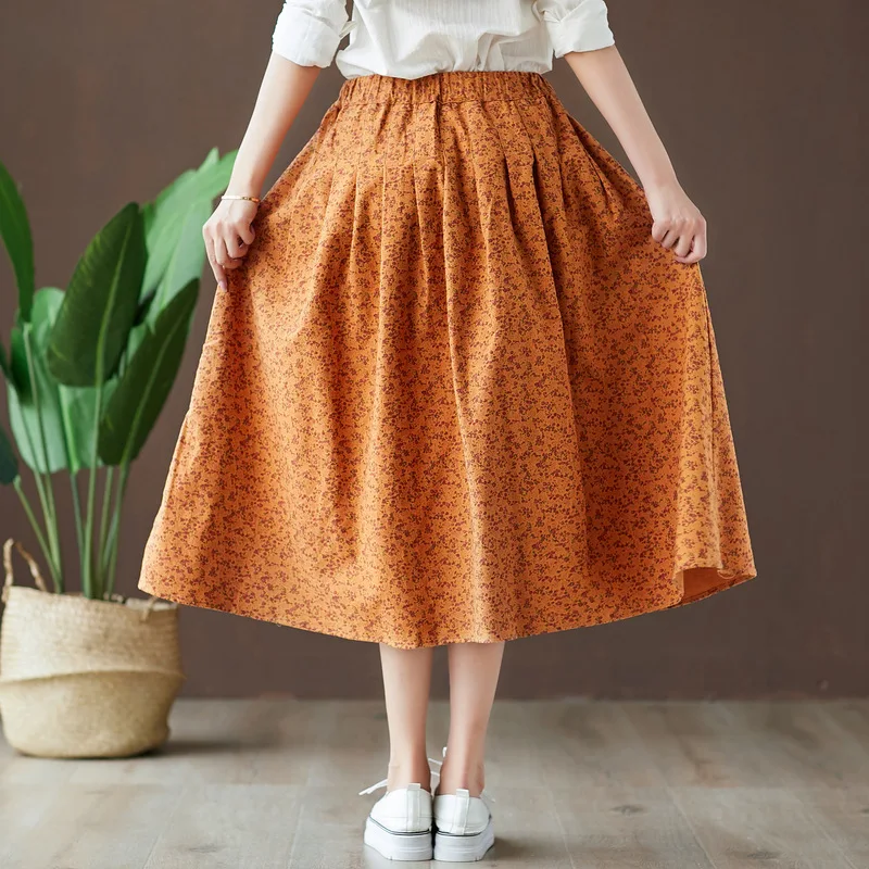 

Artistic Brushed Floral-Print Elastic Waist Pleated Pocket Versatile Slimming Skirt Autumn New Style WOMEN'S Dress S27930