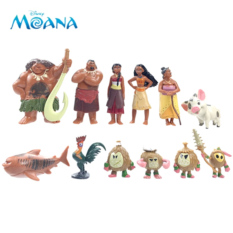 

12Pcs/set Disney Movie Moana Action Figure Dolls Set Demigod Maui Moana Waialiki Heihei Chief Tui Sina Tala Model Kids Gift