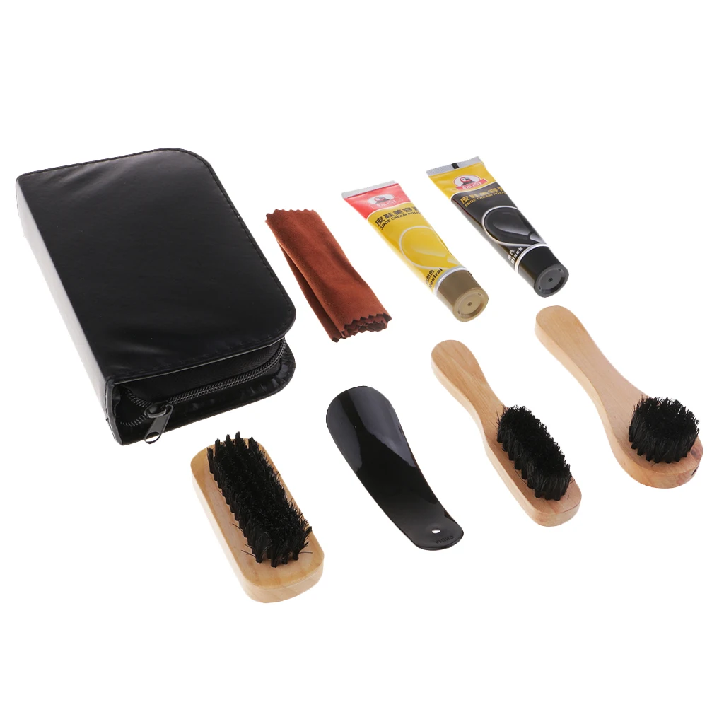 

Useful 7 in 1 Shoe Shine Care Kit with Leather Storage Case for Shoes Care