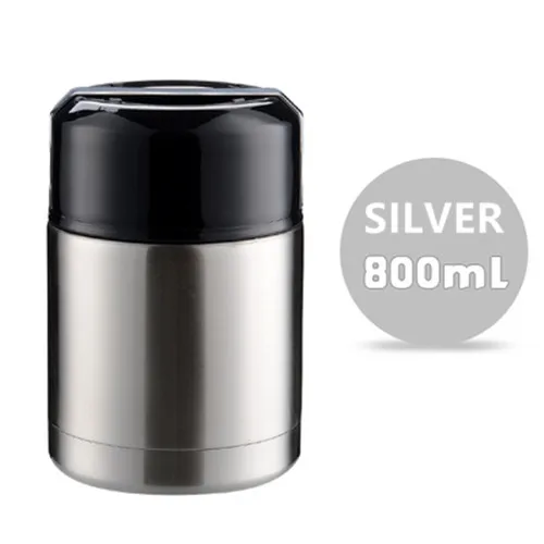 800ml Silver Горячая Распродажа, Двойная Вакуумная фляжка из нержавеющей стали, контейнер для супа, большая емкость, термос, Портативный Ланч-бокс - Цвет: 800ml Silver