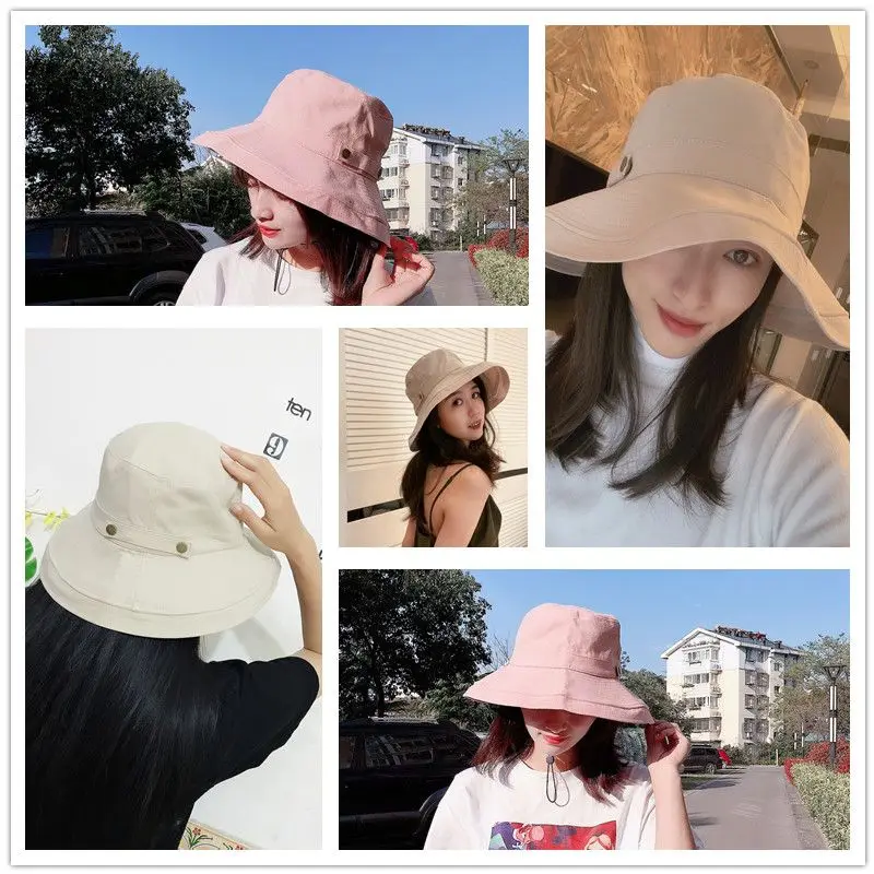 ENJOYFUR 여름 코튼 태양 모자 여성용 넓은 챙과 통기성 양동이 모자 청소년 패션 모자