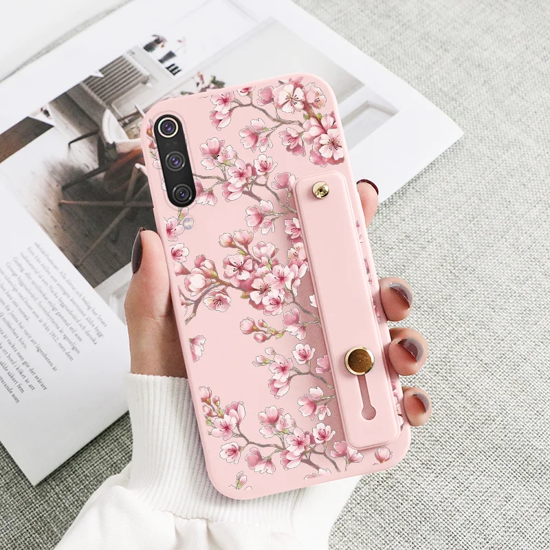 wallet phone case For Xiaomi Mi 9 SE Case Flowers Soft Silicone Cover For Xiaomi Mi9 Mi9SE Butterfly Wrist Strap Holder Shockproof Coque Bumper arm pouch for phone Cases & Covers