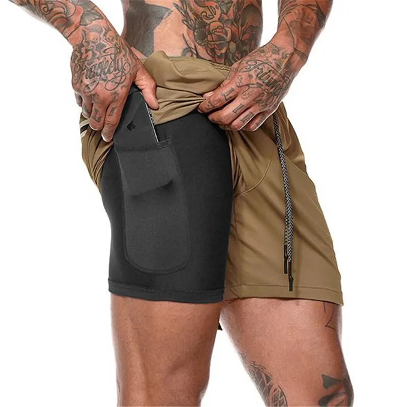 Seller 2019 NEW Men's Running Shorts Mens 2 in 1 Sports Shorts Male double-deck Quick Drying Sports men Shorts Jogging Gyms Shorts men