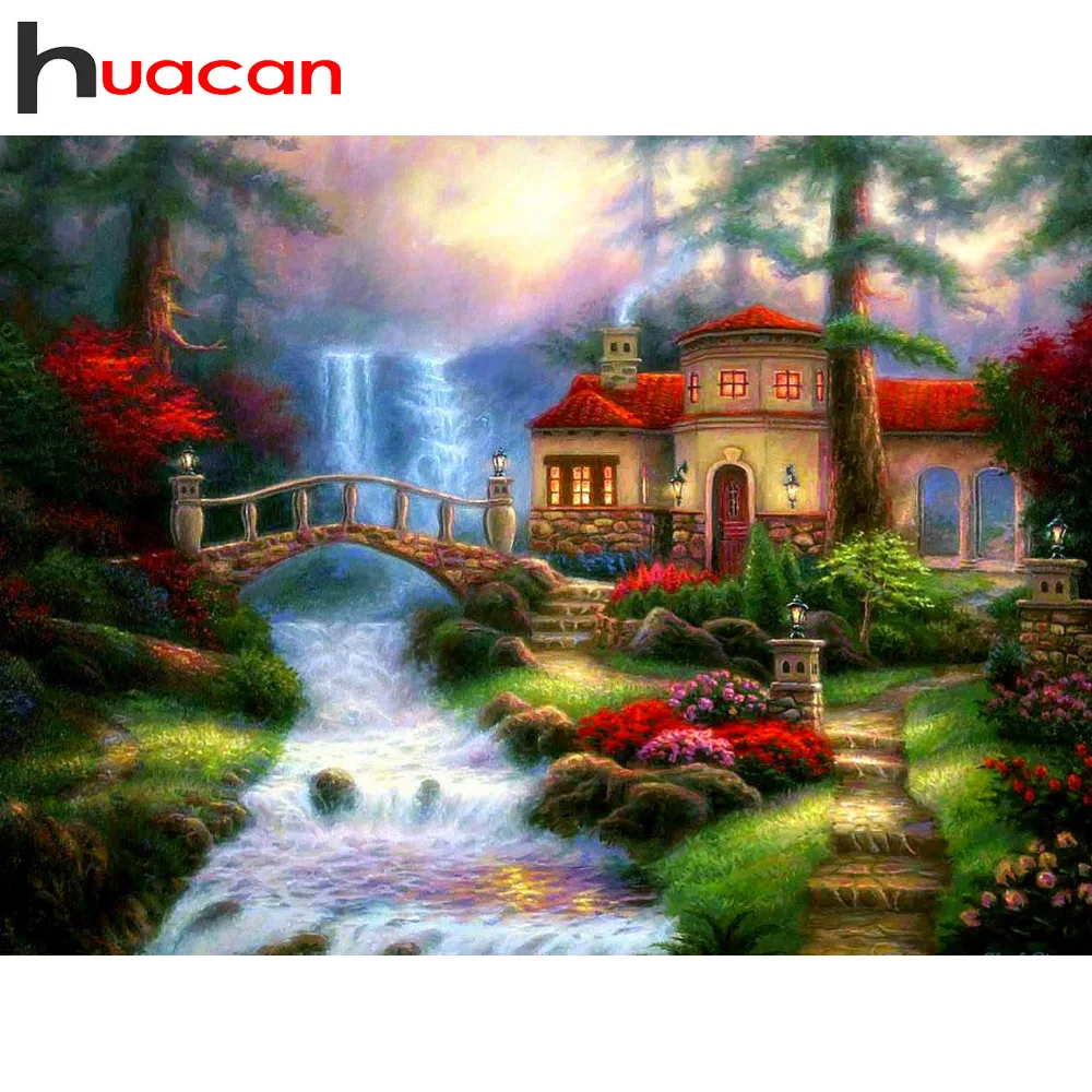 

Huacan New Diamond Embroidery 2019 Scenic Picture Of Rhinestones Diamond Mosaic Nature Home Decoration Diamond Art