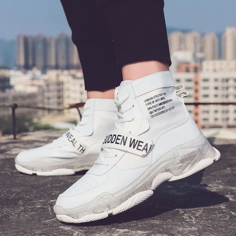 Обувь с высоким берцем из сетчатой ткани; цвет красный, белый; Новинка года; сезон осень; Молодежный тренд; прозрачная мужская обувь на толстой подошве; прогулочная обувь - Цвет: White