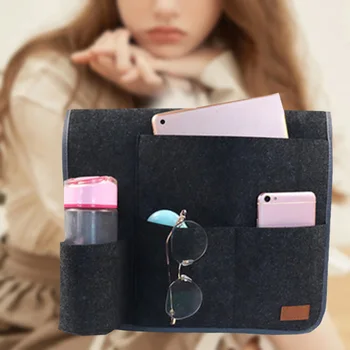 

New Arrival Felt Bedside Storage Organizer Anti-Slip with Water Bottle Holder Bag for Home Bed Sofa