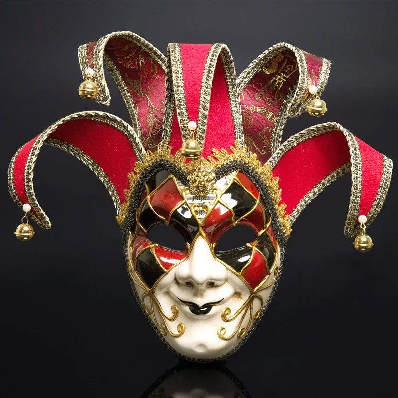 

Full Face Men Venetian Theater Jester Joker Masquerade Mask With Bells Mardi Gras Party Ball Halloween Cosplay Mask Costume7479