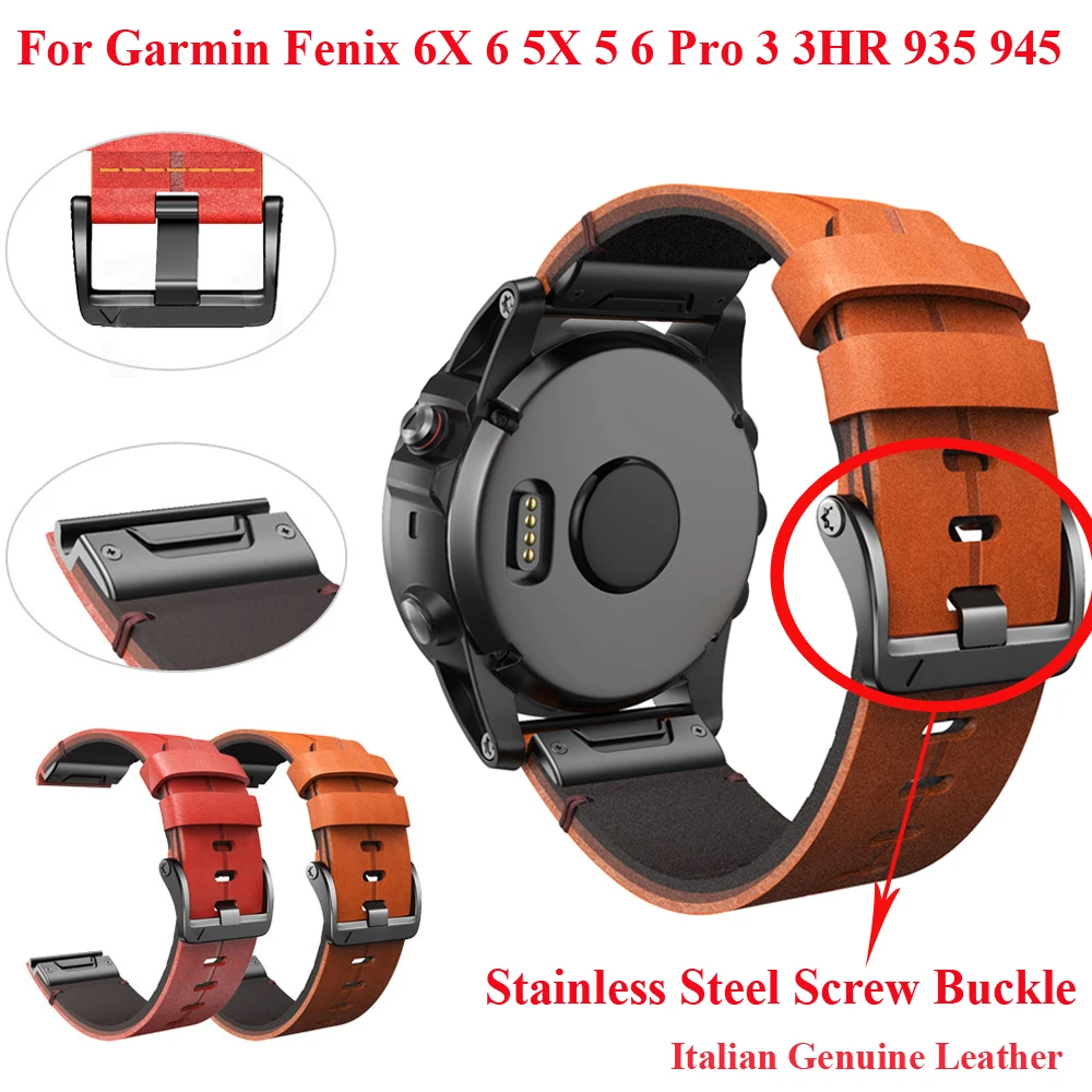 

New 26 22MM Genuine Leather Release Quick Watchband Strap for Garmin Fenix 6X 6 5X 5 3HR 945 935 Watch Easyfit Wrist Band Correa