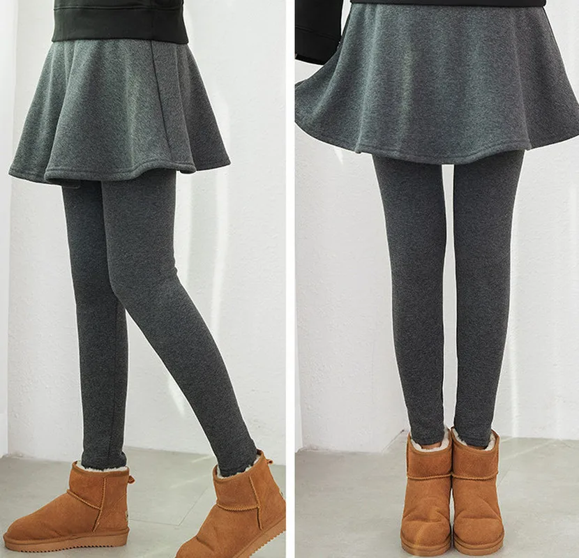 Winterwarme, mit Fleece gefütterte lange Rock-Leggings, gefälschte zweiteilige Slim-Fit-Hosen mit Rock für Herbst und Winter ouc045a – Detail 8
