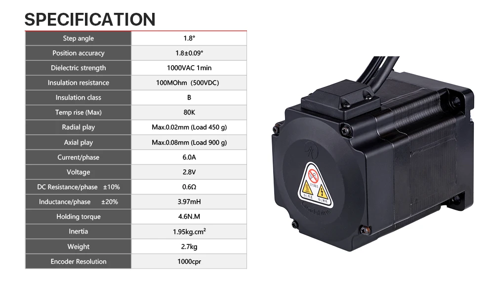 Description Picture 2 of itemLeadshine Nema 34 4.6N.m Closed Stepper Motor with Encoder CL86H Closed Loop Stepper Motor Driver Easy Servo Driver