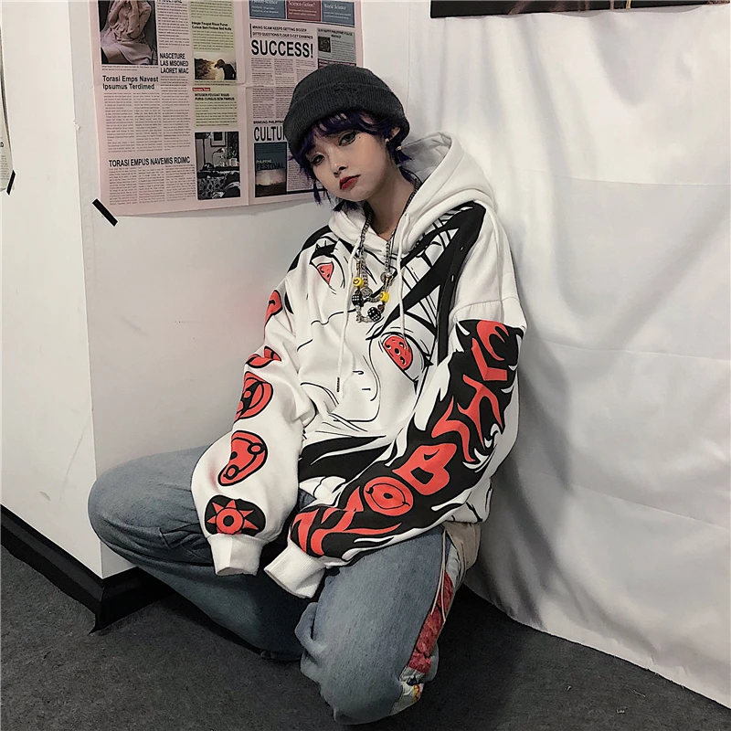 Зимняя женская толстовка с капюшоном, корейский стиль, ins, Harajuku, уличная одежда, шикарный, хип-хоп, аниме принт, свободный, BF, плюс бархат, Женская толстовка