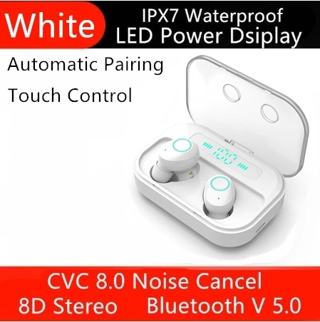 M7 TWS Bluetooth 5,0, беспроводные наушники, светодиодный дисплей, спортивные стерео беспроводные наушники, наушники с зарядным устройством - Цвет: white