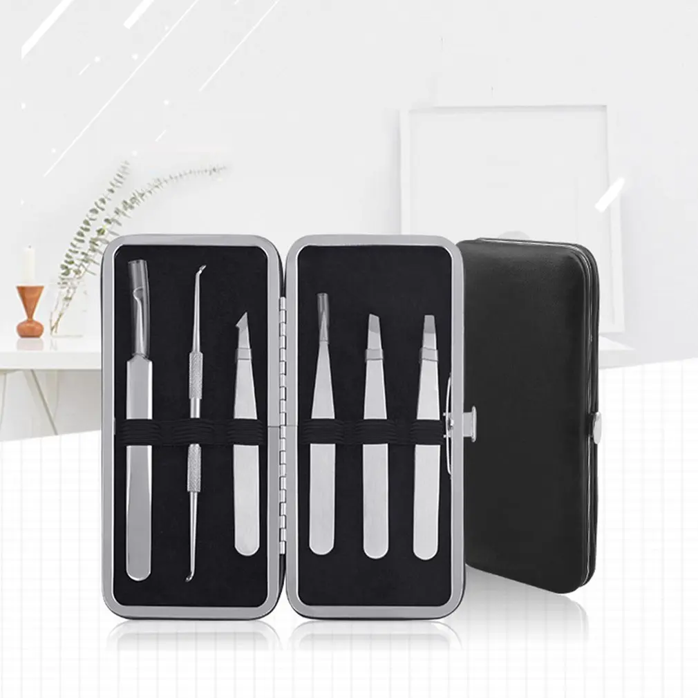 Acne Needle 6 комплектов пудра для бровей из нержавеющей стали зажим игла для угрей инструмент для чистки пор комплект