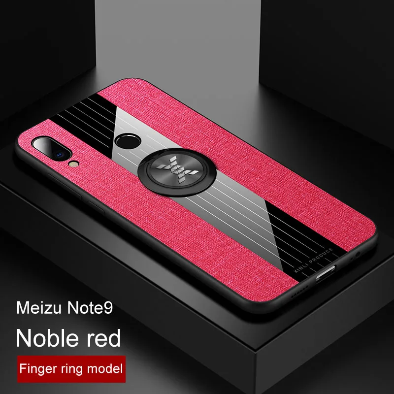 Новейшие тканевые Чехлы для Meizu Note 9/Note 8, чехол с держателем для кольца на палец, автомобильный Магнитный кронштейн для подставки - Цвет: Red with ring